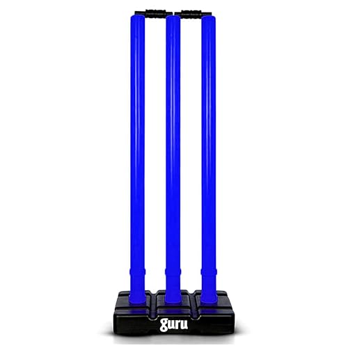 Image of Guru Cricket Wicket Set, Heavy Plastic Cricket Stumps Set - 3 Stumps + 2 Bails + 1 Base Stand