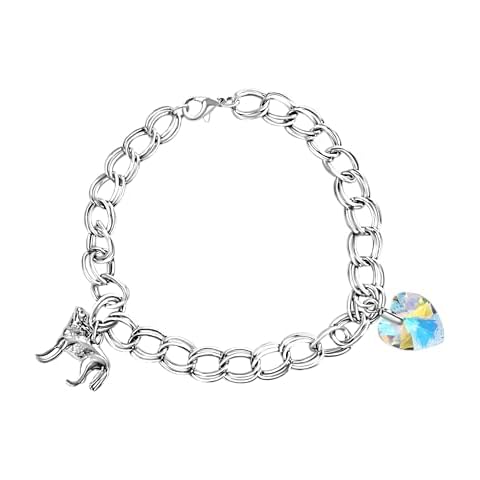 PRINCESS CUTENESS STORE Bella Swan Silver Tone Wolf & Crystal Heart Double Chain Graduation Vampire Love Bracelet Cover