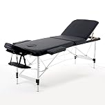 Panana Portable Massage Table Folding Lightweight Beauty Salon Spa Bed Therapy Couch (Black, 3-Section, Aluminum Leg)