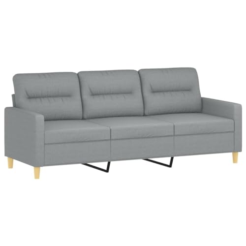 vidaXL Sofagarnitur 4-TLG., Sessel Couch mit Kissen Fußhocker, Sofa Wohnzimmersofa mit Armlehnen, Couchgarnitur Designsofa Sitzmöbel Polstermöbel, Hellgrau Stoff – Bild 6