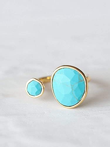 Mjlulu Bold 14K Gold-Plated Statement Ring With Eye-Catching Simulated Blue Turquoise - Hypoallergenic & Lightweight thumb #2