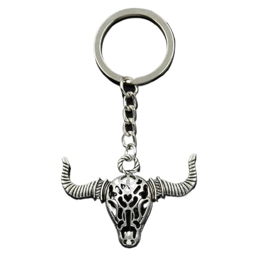 Porte-clés tête de bœuf argenté 34x49mm pour homme