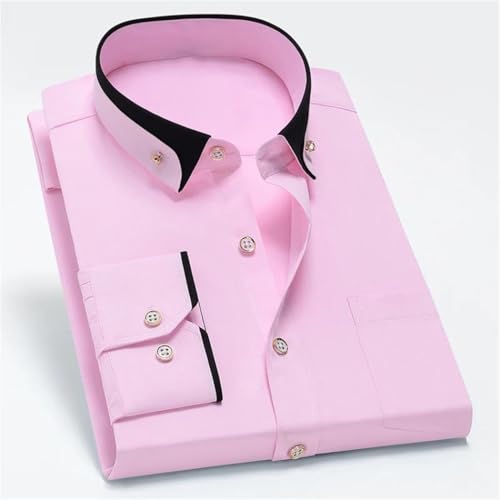 Men's Contrast Collar Business Shirt Long Sleeve Anti-Wrinkle Wedding Dress Shirt with Diamonds Button2