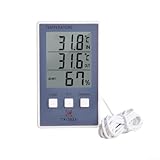 Elektronisches Thermometer und Hygrometer für den Innen- und Außenbereich, mit Sonde für Aquarien, Zimmer und Garten, hohe Genauigkeit und Luftfeuchtigkeit, mit Ständer, Adsorb und Aufhängeoptionen