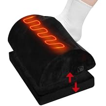 Heated Foot Rest Under Desk Footrest at Work, Foot Warmer Foot Stool with Double Layer Adjustable Height and Washable Cover, Handle Desk Foot Rest with Office Desk Accessories Black