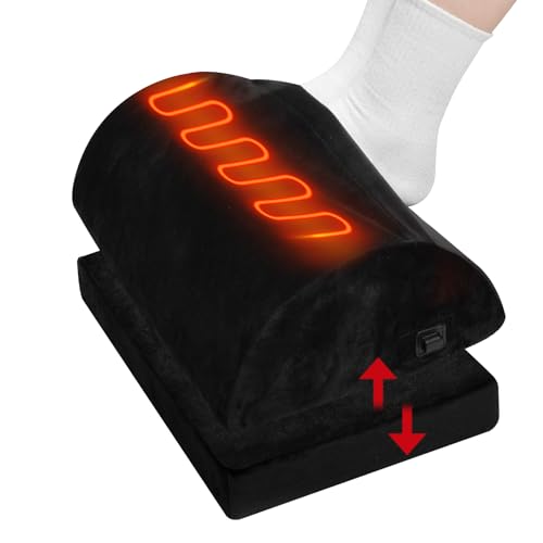 Audoyon Heated Foot Rest Under Desk Footrest at Work, Foot Warmer Foot Stool with Double Layer Adjustable Height and Washable Cover, Handle Desk Foot Rest with Office Desk Accessories (Black Heated)