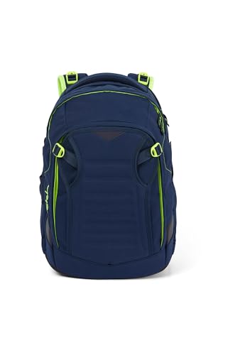 satch match Schulrucksack ergonomisch, erweiterbar auf 35 Liter, extra Fronttasche, Toxic Yellow - Dunkelblau, Einheitsgröße EU