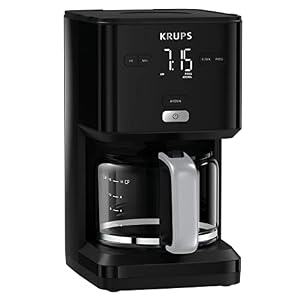 Krups KM6008 Smart'n Light Cafetière filtre | Affichage intuitif | Capacité 1,25 l pour jusqu'à 15 tasses de café | Fonction arrêt automatique | Système anti-gouttes | Minuterie 24 heures | Noir