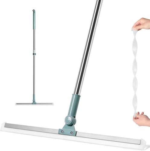 Image of Mitclear Rotating Floor Squeegee with Long Handle (50 Inch), Heavy Duty Bathroom Wiper with 180 Swivel Head, Multifunctional Magic Broom for Floor, Tile & Glass Cleaning (Blue)
