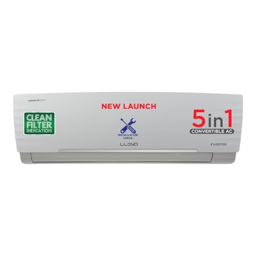 Lloyd 1 Ton 5 Star Inverter Split AC (5 in 1 Convertible, Cools Even at 52°C, 100% Copper, Anti-Viral + PM 2.5 Filter, White, GLS12I5FWBEV)
