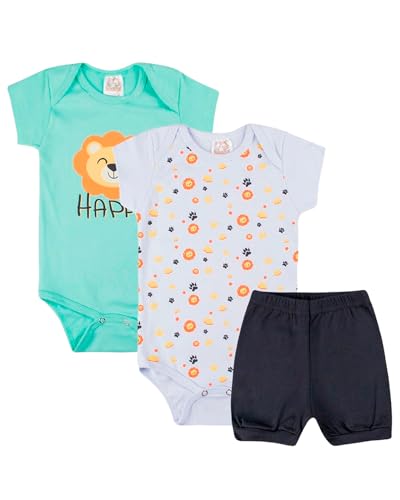 Kit 3 Peças Body Bebê Estampado Manga Curta com Short Roupa Bebe Algodão para Menino ou Menina (G, M