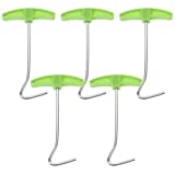 Cabilock 5pcs Camping Tent Stake Puller Set, Stainless Steel Metal Tent Peg Remover Tool with Plastic Handle, Outdoor Ground Spike Hook for Hiking and Camping Gear