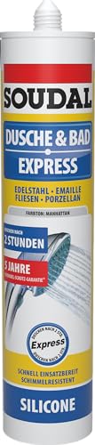 Preisvergleich Produktbild Soudal Sanitärsilikon Dusche & Bad EXPRESS, 300ml, Kartusche, Manhattan- Hochwertiger Fugendichtstoff für Verfugungen in Feuchträumen