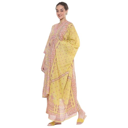 Image of BIBA Women Cotton Straight Printed Suit Set