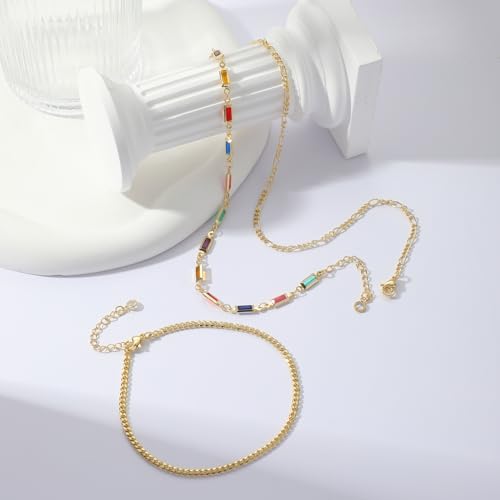 Image of Rotnso Anklets for Women 14K Gold Silver Plated Ankle Bracelets Trendy Waterproof Boho Anklets Set Adjustable Dainty Cute Diamond Beaded Heart Non Tarnish Summer Beach Jewelry Gift