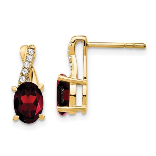 Pendientes de granate y diamantes de oro de 14 quilates de 5,25 mm, miden 13,6 x 5,25 mm de ancho, joyería para mujer