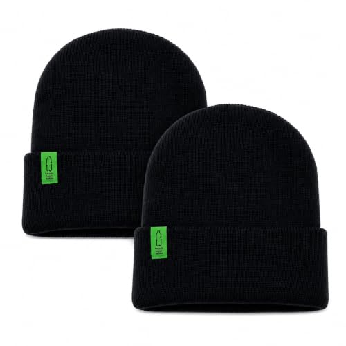 Image of 3CUBE Recycled Polyester Roll-Up Beanie Hats, Pack of 2, Unisex Winter Knitted Hats, Made from Recycled Plastic Bottles, One Size – Black, Navy and Royal Blue (Black)