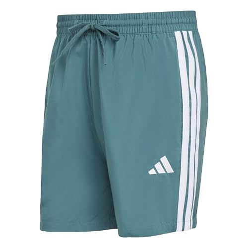 adidas Men's Essential Three Stripes Chelsea Base Short, preloved Teal/White, L