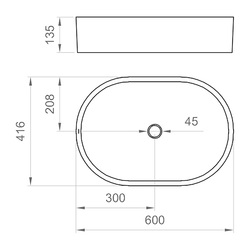 ERCOS Oval Keramik Aufsatzwaschbecken, Badezimmer Waschbecken Farbe Matt Cappuccino, Ohne Überlauf, Maße 600x416 mm