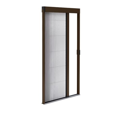Store moustiquaire plissée pour porte en aluminium – Recoupable hauteur & largeur – Seuil ultra plat (Marron RAL 8014, L1200mm x H2200mm)