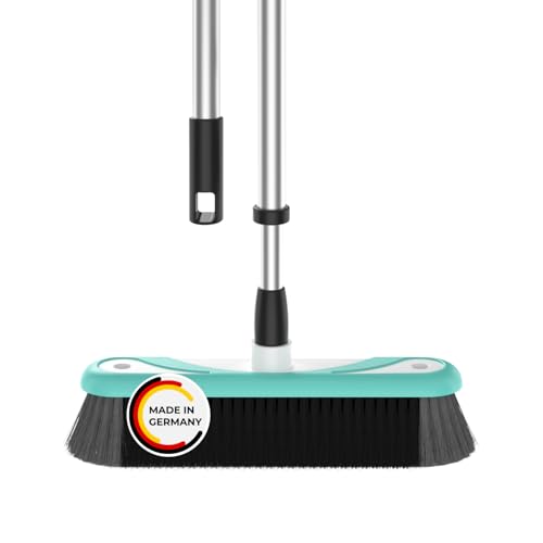Rival Besen mit umlaufender Gummierung & Teleskopstiel türkis – Besen & Stiel mit Besatz aus Rosshaarmischung – ergonomisch geformter Teleskopbesen – Kehrbesen für Drinnen & Draußen