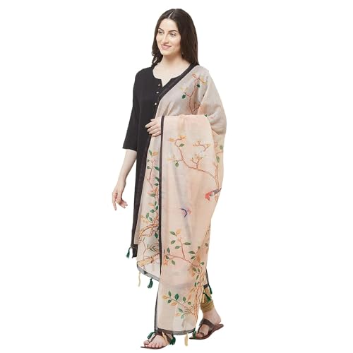 Women's Beige Color Floral Bird Print Digital Printed Chanderi Silk Dupatta2