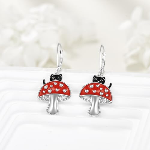 Boucles d'oreilles champignon argent sterling 925 bijou chat noir femme - 3