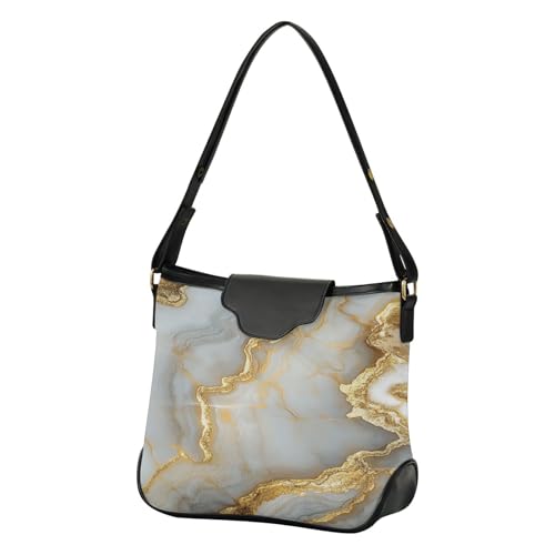 Sac à bandoulière pour femme chic marbre blanc et doré grand sac à main finitions premium