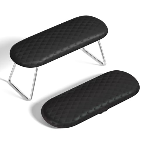 AORAEM Nail Arm Rest, Foldable Leather Nail Arm Rest with Non-slip Sleeve, Internal Sponge Filled Arm Rest Pillow with Metal Bracket, Nail Hand Rest for Home Use and Nail Salon Use (Black)
