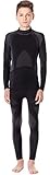 Ladeheid Kinder Mädchen Jungen Funktionsunterwäsche Set Langarm Shirt Lange Unterhose Thermoaktiv LASS0006 (Schwarz/Silber, 158-164)