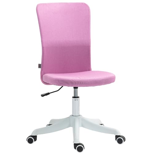 HOMCOM Silla de Escritorio sin Brazos Silla de Oficina Giratoria Tapizado en Lino Sintético con Altura Ajustable para Estudio Dormitorio Tocador Carga 120 kg Rosa