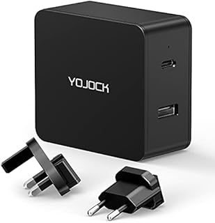 YOJOCK USB C Wall Fast Charger Dual Ports 45W Power Delivery Quick Charging Mains PD Type C Adapter Plug Compatible with iPhone 13/12/Pro/11/XS/XR/X/8, Samsung Galaxy S22 S21 S20, Laptop (57W, Black)