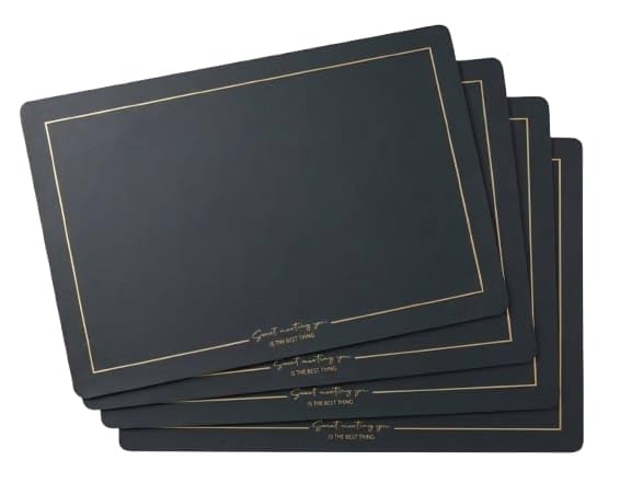 Image of Dribble Premium PU Leather Placemats Set of 4, Double Layer Waterproof Heat Resistant, Non-Slip Easy Clean Dining Table Mats for Kitchen, Dining & Office Desk, Reversible & Smooth Finish- (Grey)