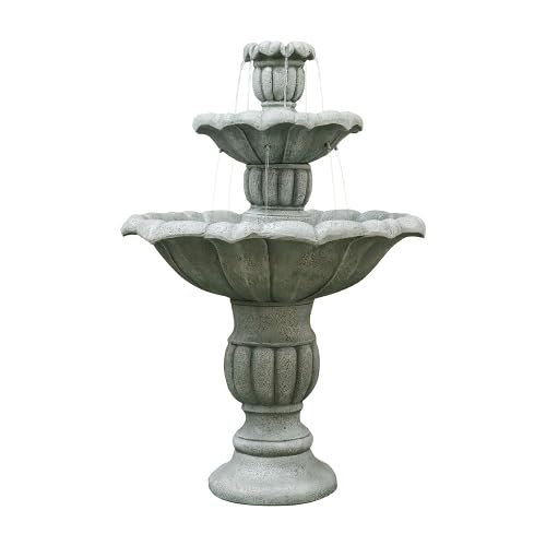 Bodenbrunnen aus Beton Outdoor, Ø67 cm Kaskadenbrunnen mit Pumpe, Wetterfester Gartenbrunnen für Terrasse