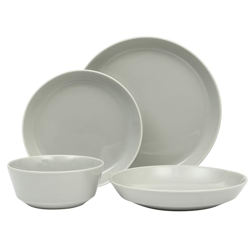 Image of Gibson Home Summer Shades 16 Piece Plates and Bowls Dishes Service for 4 Porcelain Dinnerware Set - Grey