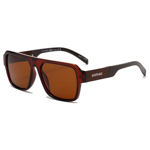 SOMOC Gafas de Sol Hombre y Mujer Polarizadas Gafas de Deportivas Conducir Running Pesca Protección UV SP6084, Marrón