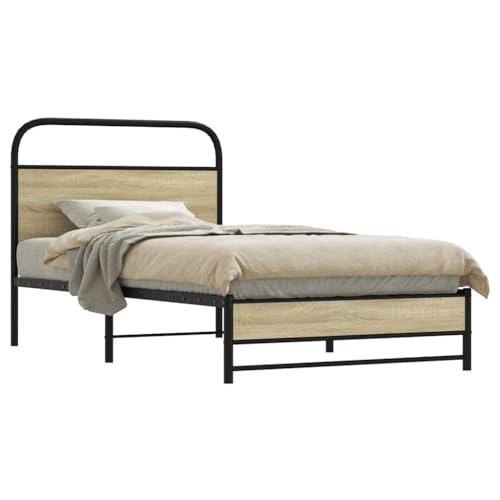 vidaXL Bettgestell ohne Matratze 90x200 cm Sonoma-Eiche Holzwerkstoff, Bettrahmen, Bett, Einzelbettrahmen, Schlafzimmermöbel, Einzelbett