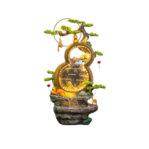 yixinzi-2024 Fuente de pie Fuente de Agua Hulu Cycle, Entrada a la Sala de Estar, balcón, Rueda de Feng Shui for atraer Riqueza, humidificador, Adorno Decorativo. Fuente Independiente