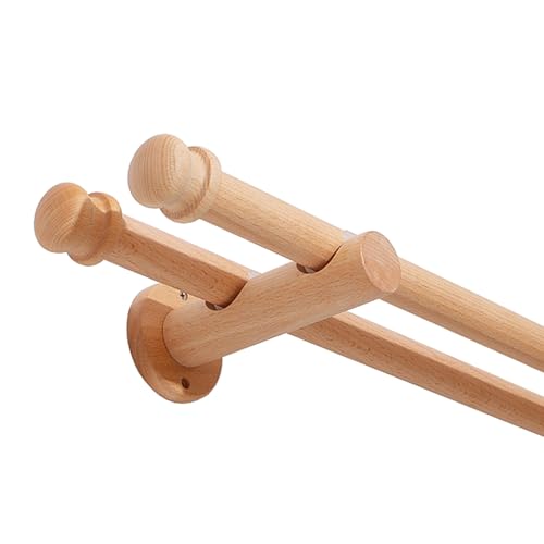 Tringle à rideaux en bois massif de 2,5 cm avec support, design élégant pour portes et fenêtres, 260 cm de long, idéale pour la décoration de la maison et les traitements de fenêtre, durable et