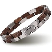 BOBO BIRD Mens Wooden Bracelet Stylish Wood & Stainless Steel Combined Wooden Bangle Jewelry Great Gift for Men
