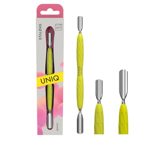 STALEKS PRO di Natury Nails Spingicuticole doppio con manico in silicone gommoso. Per manicure e pedicure. In acciaio inossidabile. UNIQ (PQ-10/1Y)