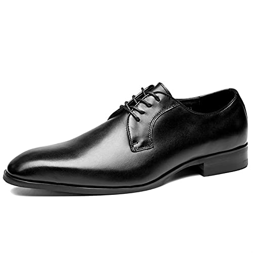 Zapatos Oxford para hombres de cuero negro con cordones y tacón bajo