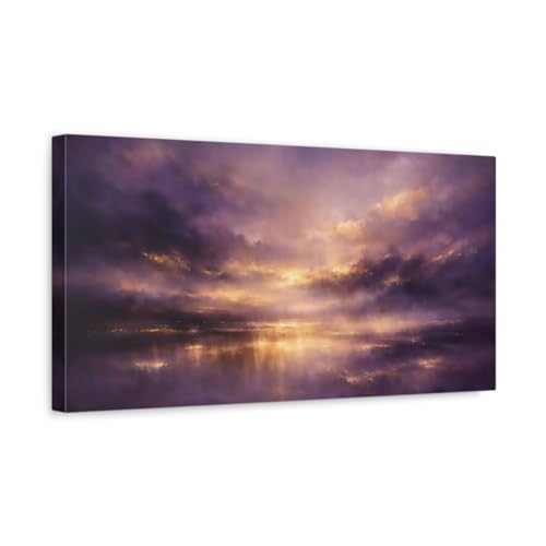 Tableau horizontal moderne violet et or pour habiller un mur vide