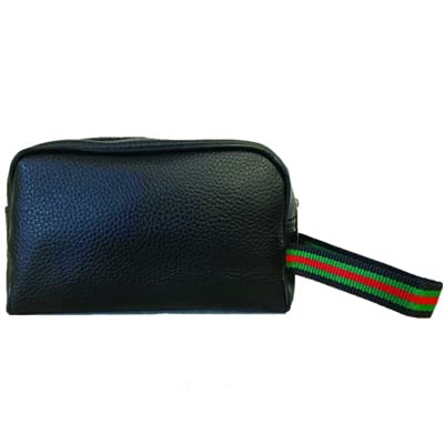 Materiale esterno: Ecopelle PR Service PRS Pochette Borsello Casual da Polso Uomo Donna in ecopelle sintetica con cinturino in tessuto - Trousse Viaggio Porta Oggetti Nero 12x20x7 cm