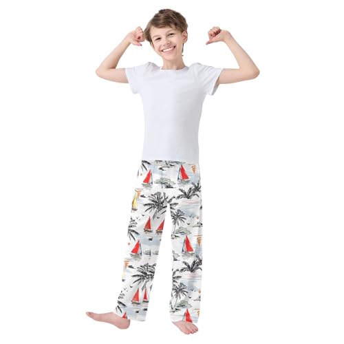 ZZXXB Tropical Sailboat Boys Long Pants Soft Trousers Elastic Waist Kids Lounge Bottoms with Pockets S-XL2