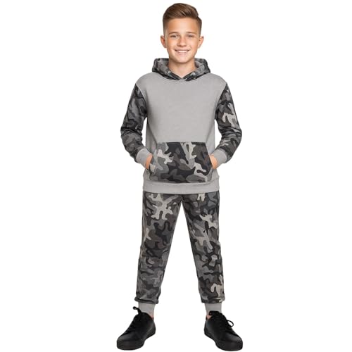 Survêtement camouflage pour enfants ensemble sweat à capuche zippé et jogging 5-13 ans