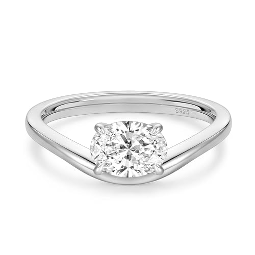 EAMTI 1.5CT 925 Sterling Silver Engagement Rings for Women Oval Cut CZ Bands Solitaire Cubic Zirconia Curved Wedding Promise Rings for Her Size 8