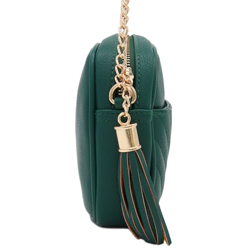 Image of FashionPuzzle Chevron Quilted Crossbody Camera Bag with Chain Strap and Tassel