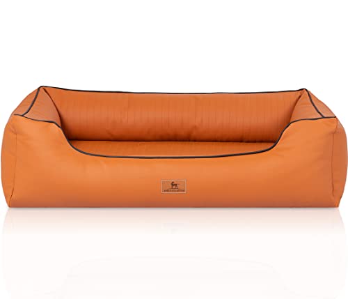Knuffelwuff orthopädisches Hundebett aus Kunstleder Lovelock M-L 85 x 63cm Rusty - Abnehmbarer Bezug - leicht zu reinigen - für große, mittelgroße und kleine Hunde