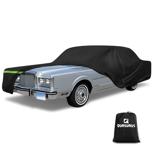 QUNSUNUS Car Cover for Lincoln Town 1981-2012, Waterproof Car Covers with Cotton Lining, All Weather Town Cover with Straps and Zipper for Wind, Sun and Dust Protection
